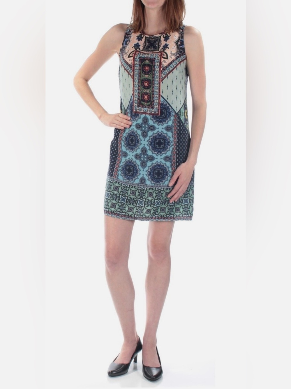 B.Darlin Tie-Back Navy Multi Print Boho Shift Mini Dress Juniors Size 9/10